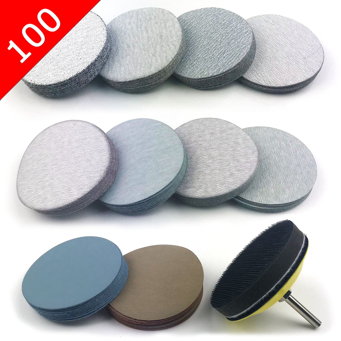Assorted Grits Sanding Discs + Backing Pad Set