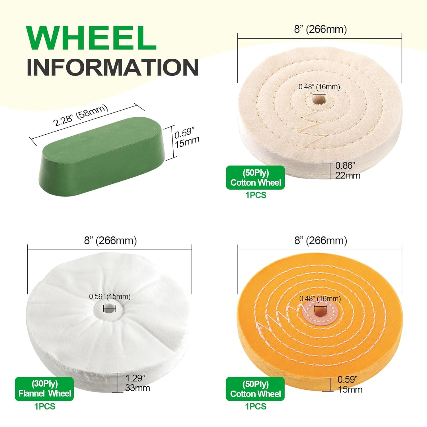 6PCS Polishing Wheels Kit for Bench Grinder with 5/8" Arbor Hole