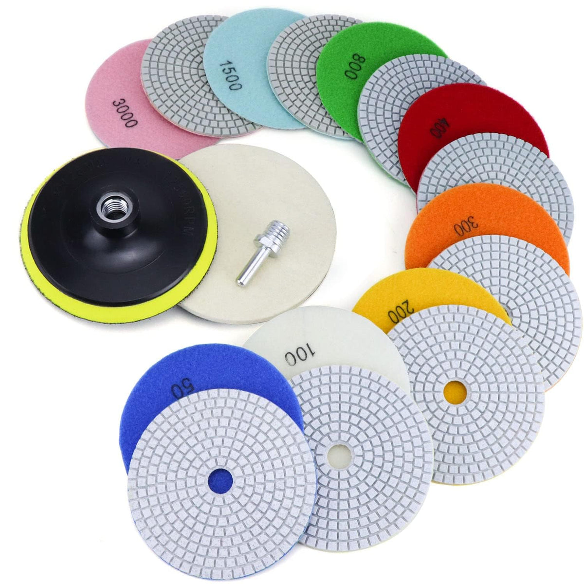 5 Inch Diamond Polishing Pads with 5/8’’-11 Backer Pad - 10Pcs/Box