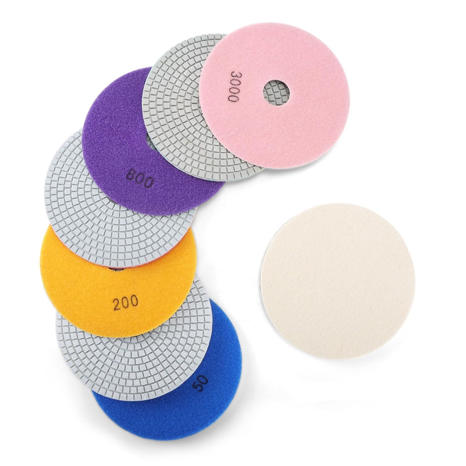 6" Diamond Polishing Pads Wet/Dry 50–3000 Grit for Stone & Concrete - 8Pcs/Box