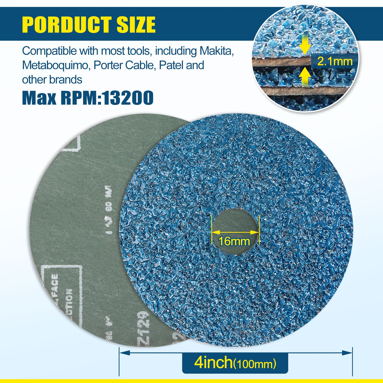 4" x 5/8" Zirconia Resin Fiber Sanding Discs - 1Pc