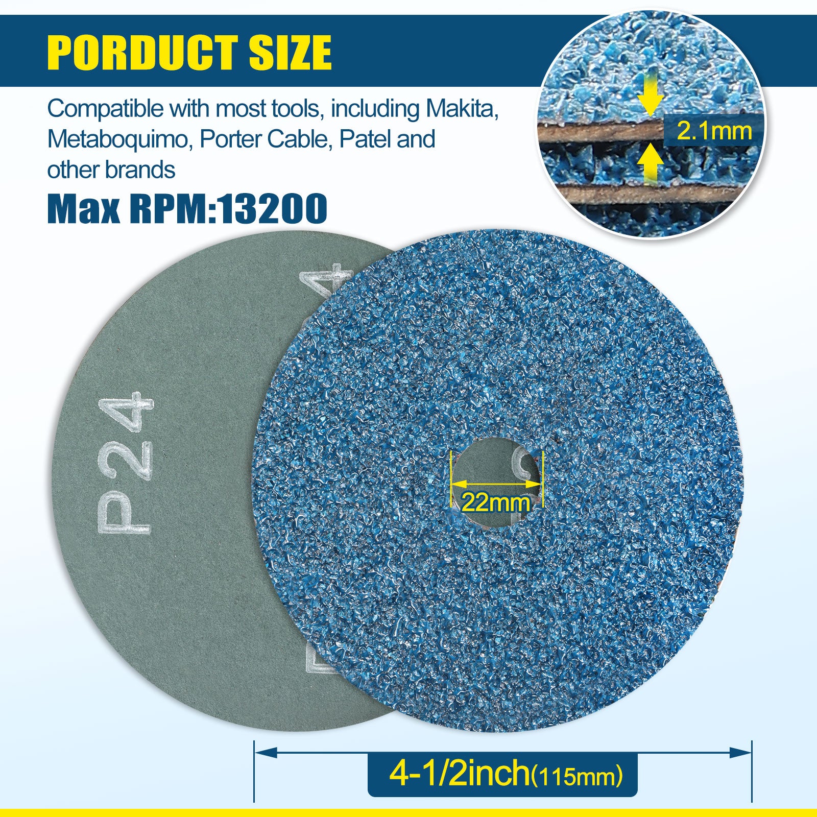 4-1/2" x 7/8" Zirconia Resin Fiber Sanding Discs - 1Pc