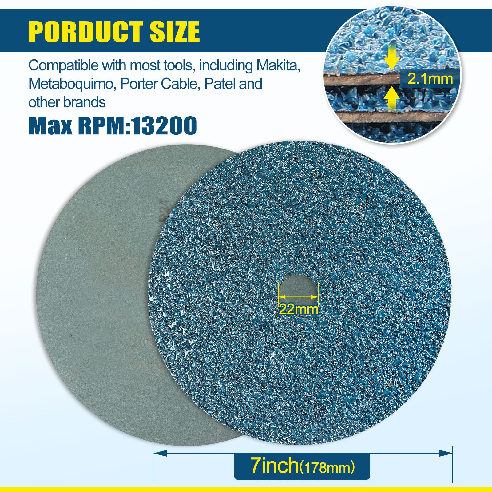 7" x 7/8" Zirconia Resin Fiber Sanding Discs - 1Pc
