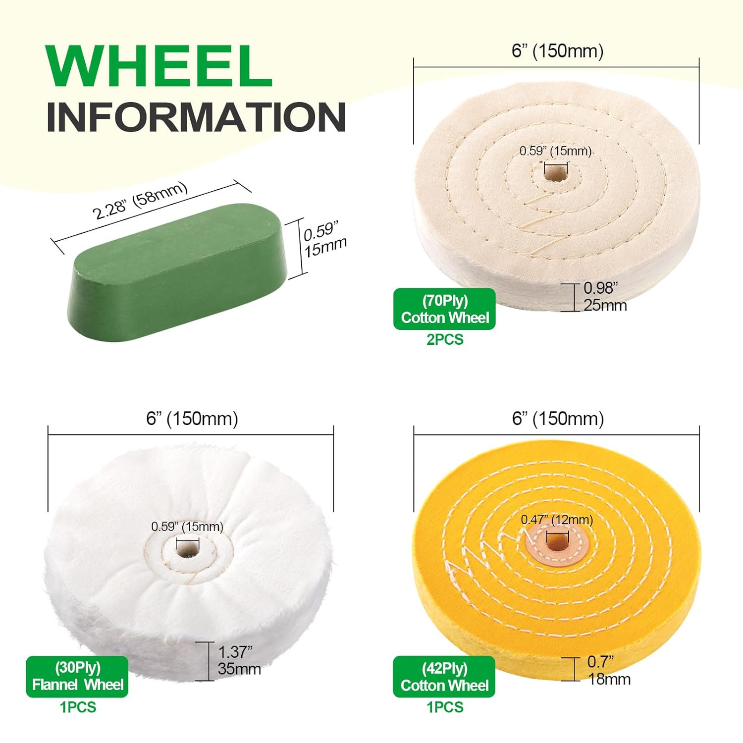 6PCS Polishing Wheels Kit for Bench Grinder with 5/8" Arbor Hole