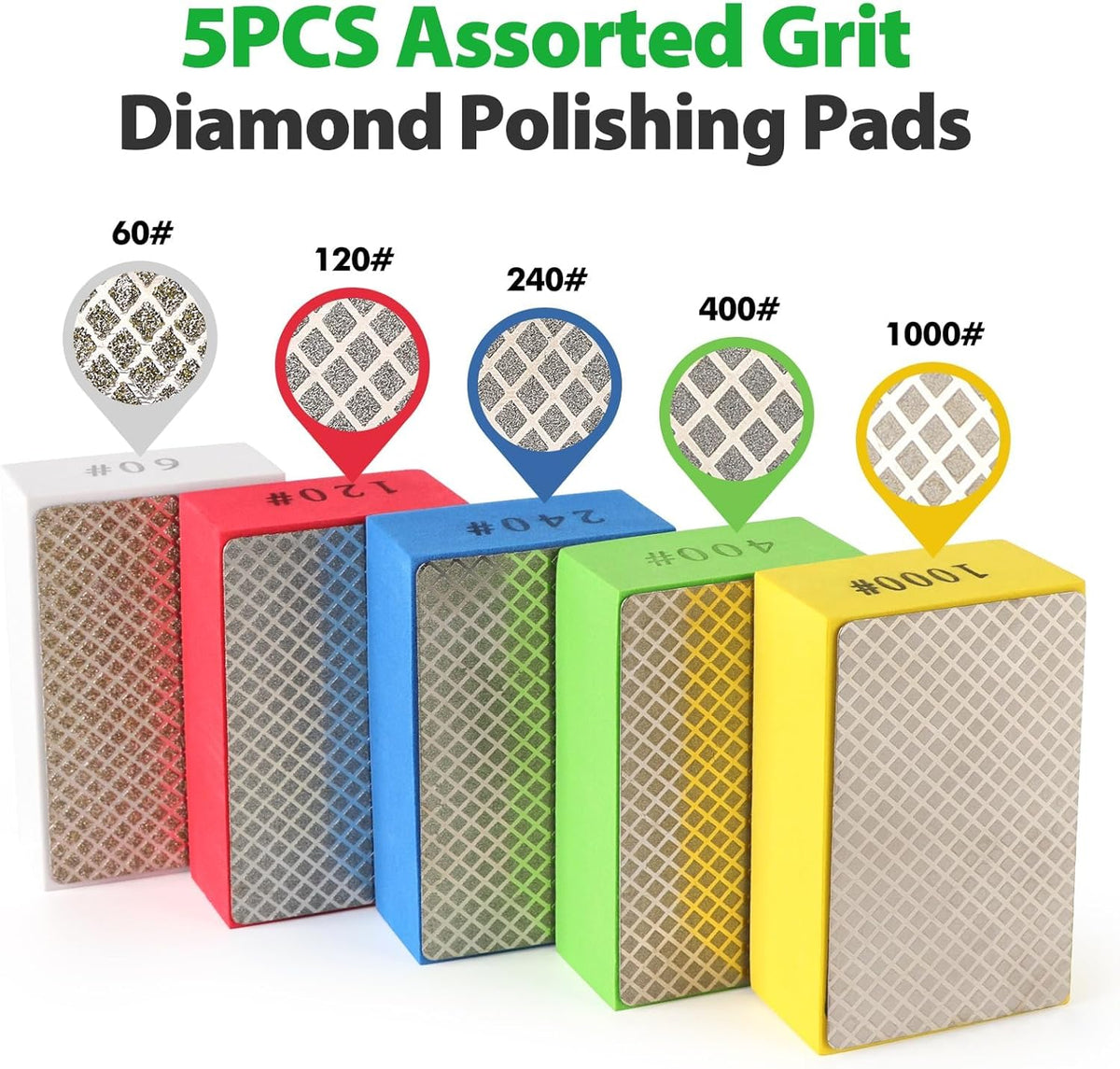Diamond Hand Polishing Pads with Foam Backing – 5Pcs/Box