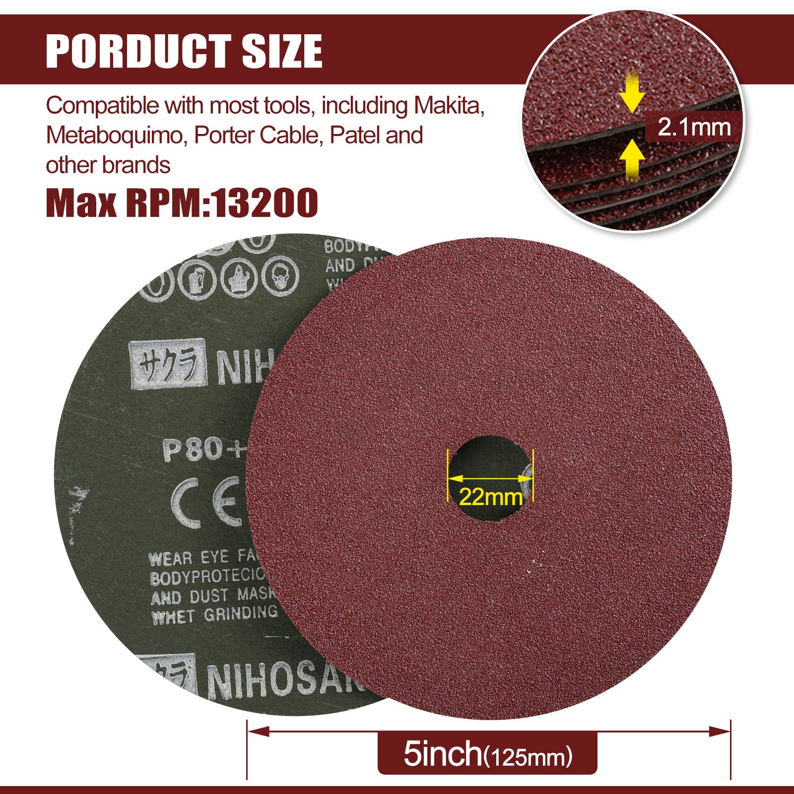 5" x 7/8" A/O Alumina Resin Fiber Sanding Discs