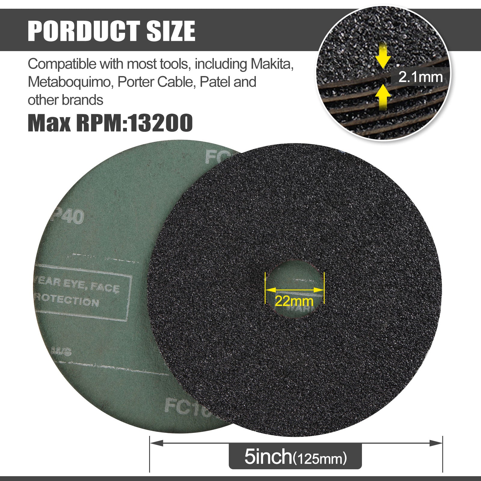 5" x 7/8" Silicon Carbide Resin Fiber Sanding Discs - 25Pcs/Box