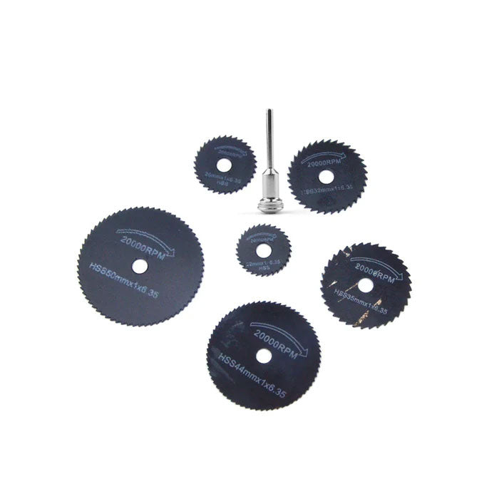 Black HSS(High Speed Steel) Mini Circular Saw Blades 1/8" (3.175mm) Shank Cutting Discs for Dremel Rotary Tools, 7pcs Set