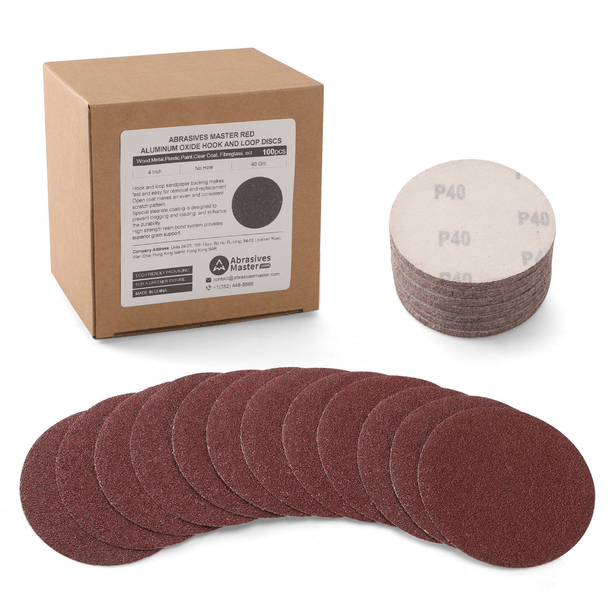 4" (100mm) Red Grain Hook & Loop Sanding Discs - 100pcs/Box