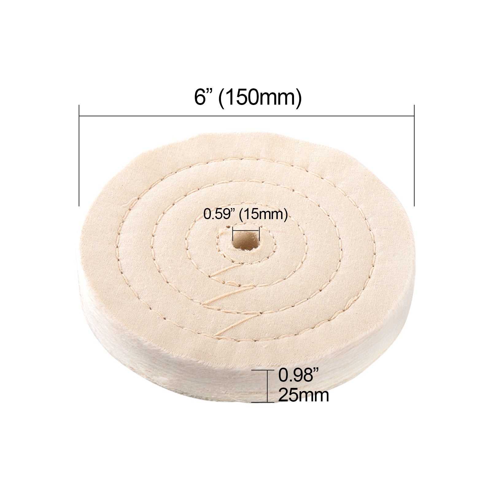 6" (152mm) x 1/2" (13mm) Arbor Hole Cotton Buffing Wheel White (70Ply)