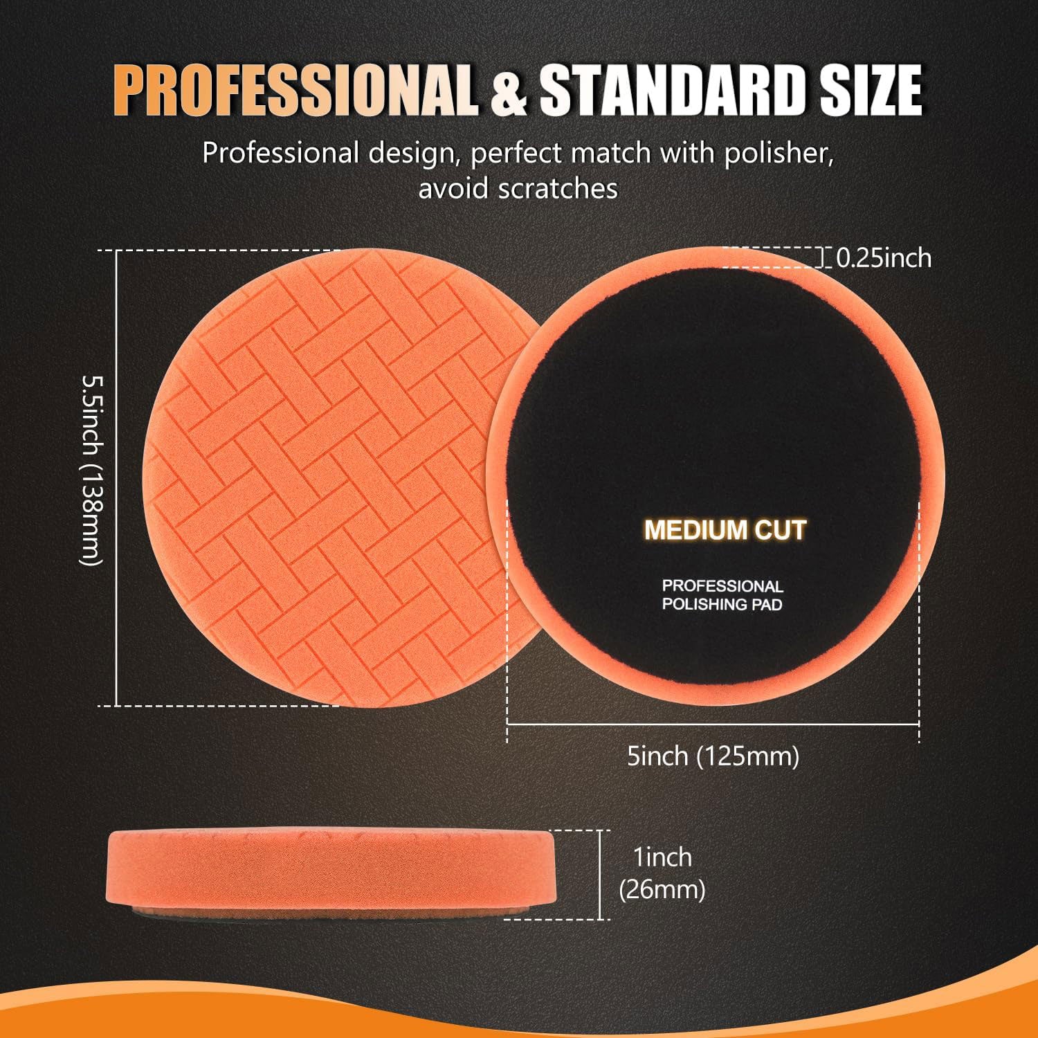 5" (125mm) Compound Cutting Hook & Loop Buffing Sponge Pads, 1PC