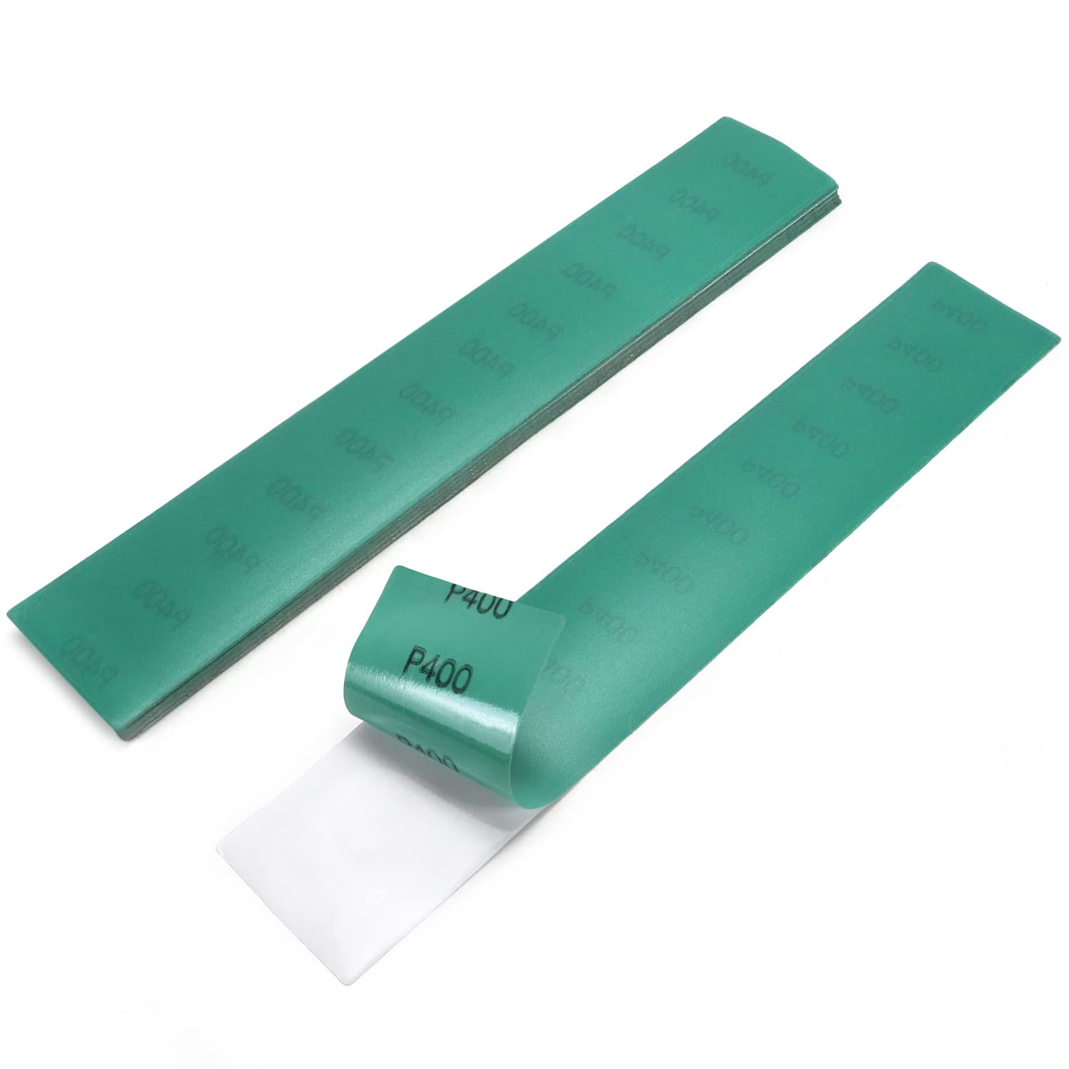 PSA Longboard Sandpaper,400 Grit,25 PCS Sanding Sheets,2-3/4" x 16-1/2" Self-Adhesive Stickyback Wet Dry Green Film Sandpaper