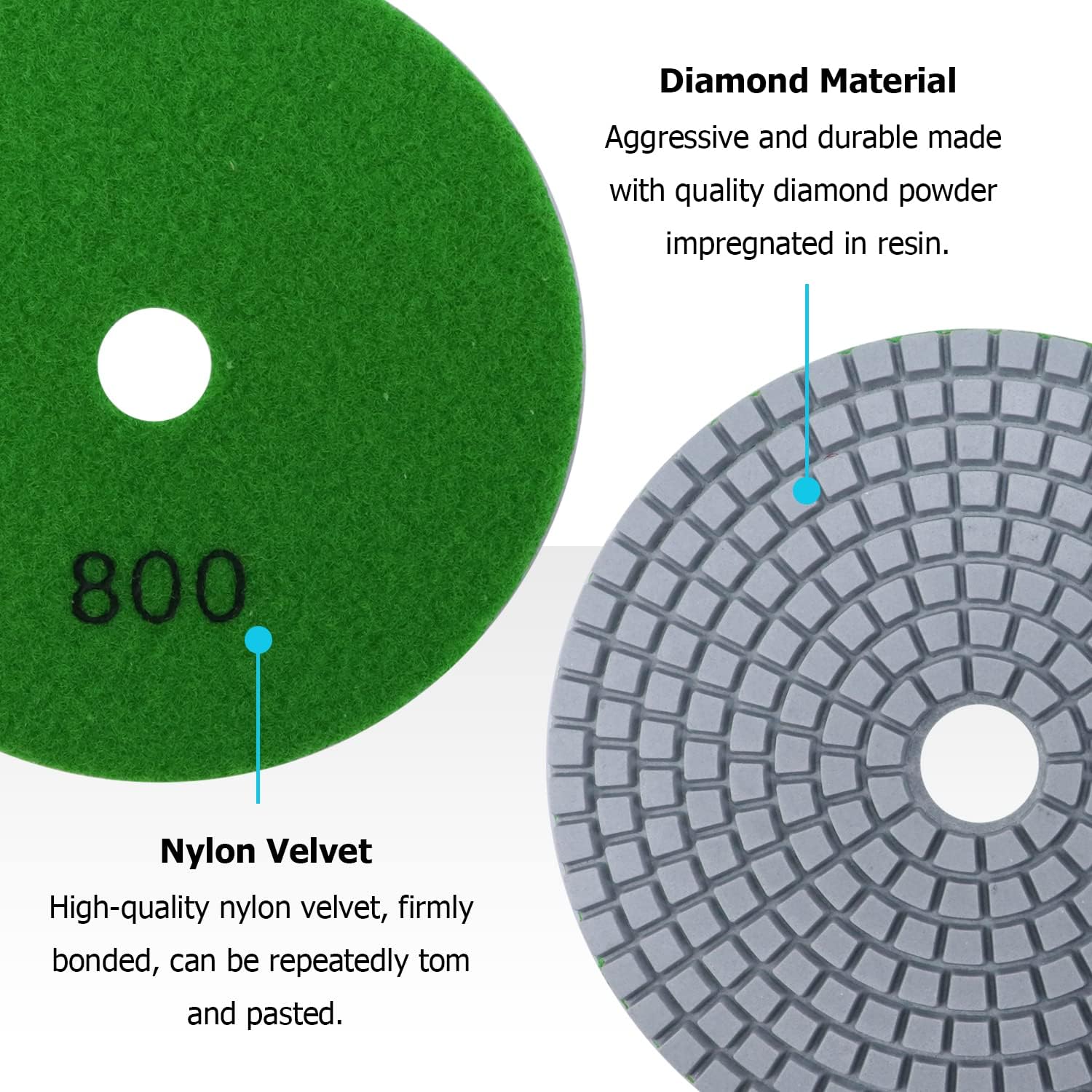 5 Inch Diamond Polishing Pads with 5/8’’-11 Backer Pad - 10Pcs/Box