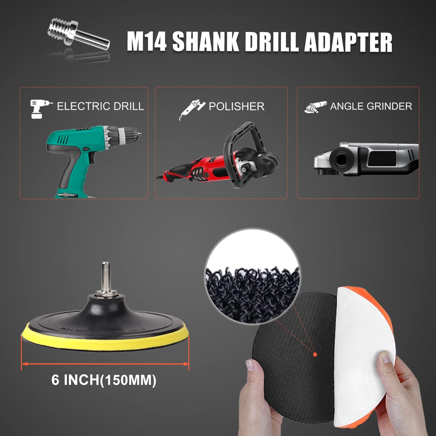 6 Inch Car Polishing & Buffing Sponge Pads Kit with 8mm M14 Drill Adapter - 11Pcs