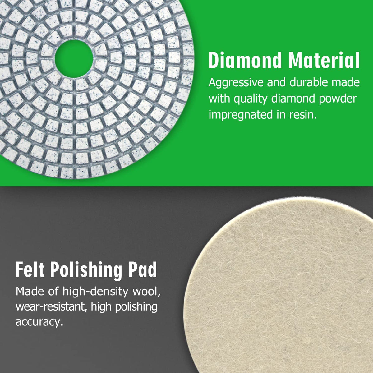 WORKEASE 4 Inch Diamond Polishing Pads with 5/8’’-11 Backer Pad - 12Pcs/Box