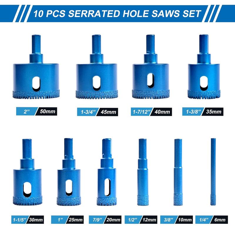 Diamond Hole Saw Kit with Guide Jig for Tile and Glass - 10PCS