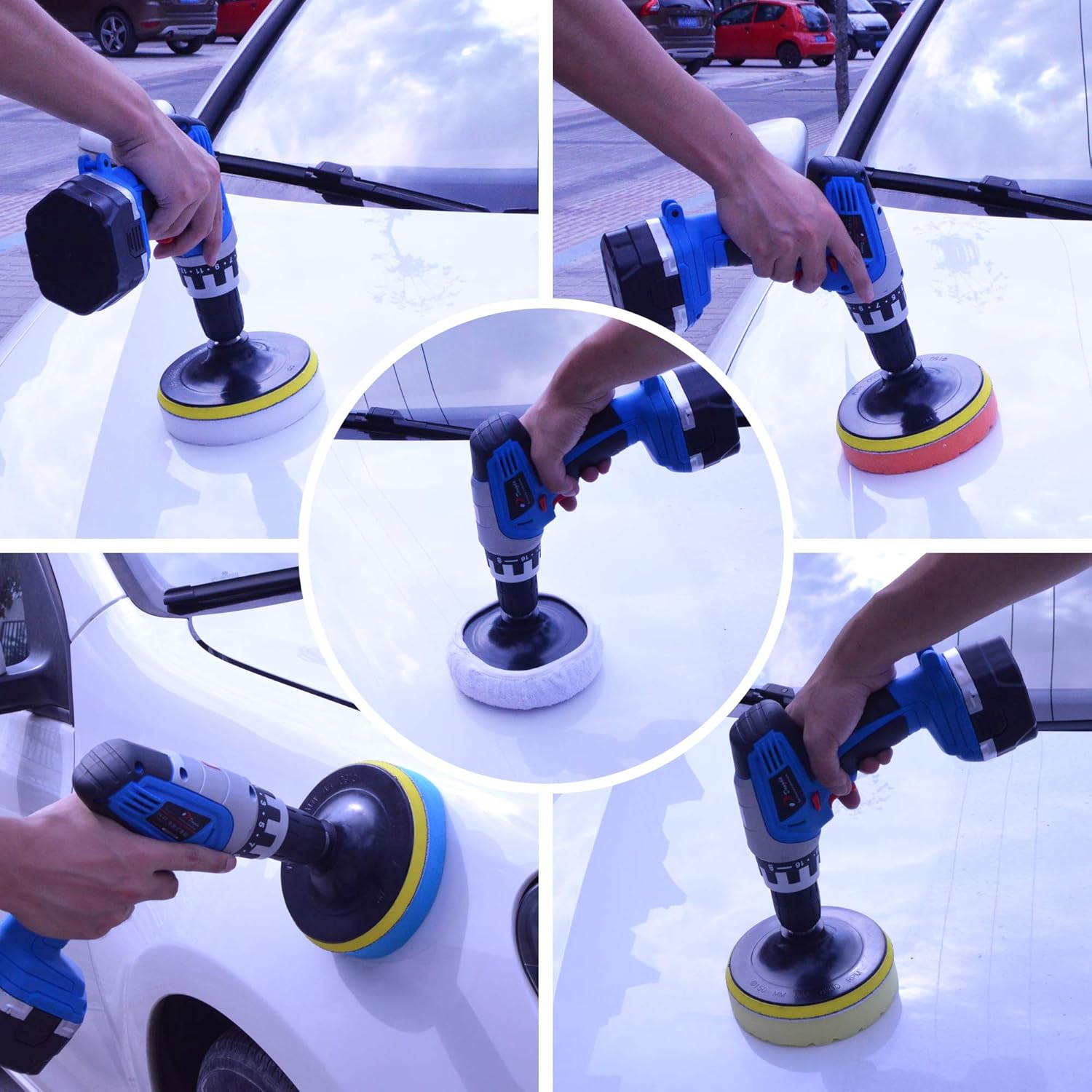 6 Inch Car Polishing & Buffing Sponge Pads Kit with 8mm M14 Drill Adapter - 11Pcs