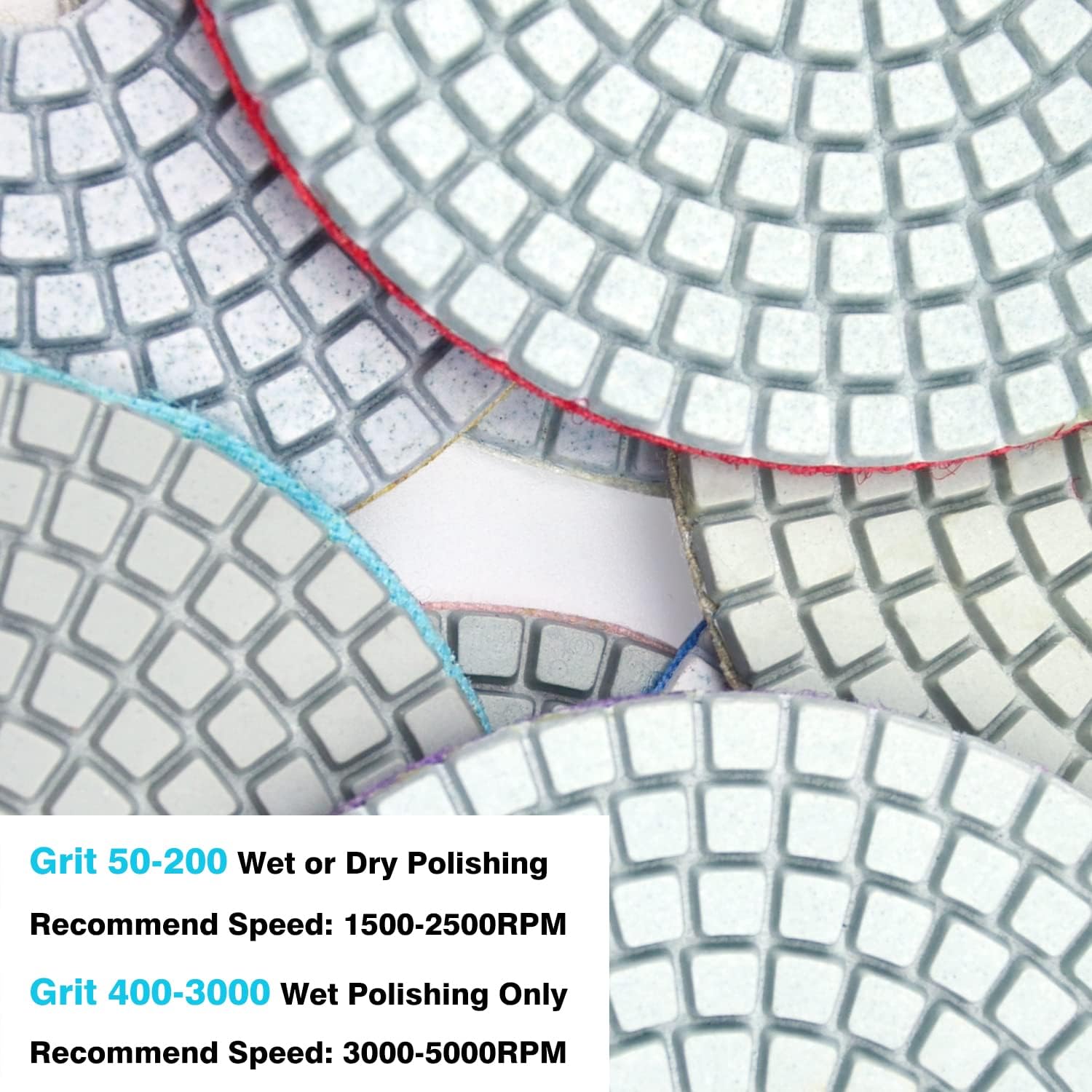 5 Inch Diamond Polishing Pads with 5/8’’-11 Backer Pad - 10Pcs/Box