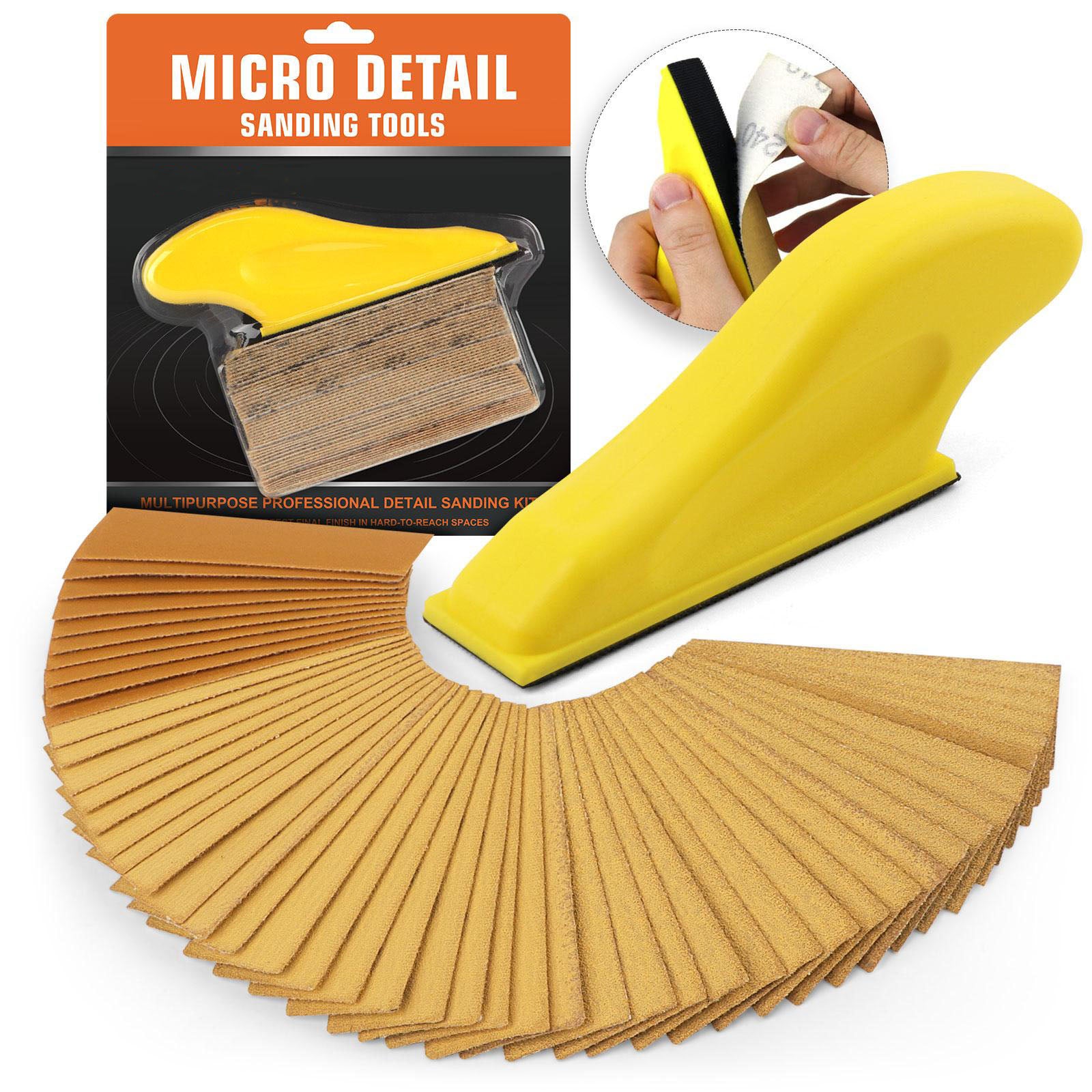 POLIWELL Mini Sander Kit 3.5 Inch - Detail Handle Palm Sander for Woodworking, Metal Craft & Small Projects | Includes Sandpaper
