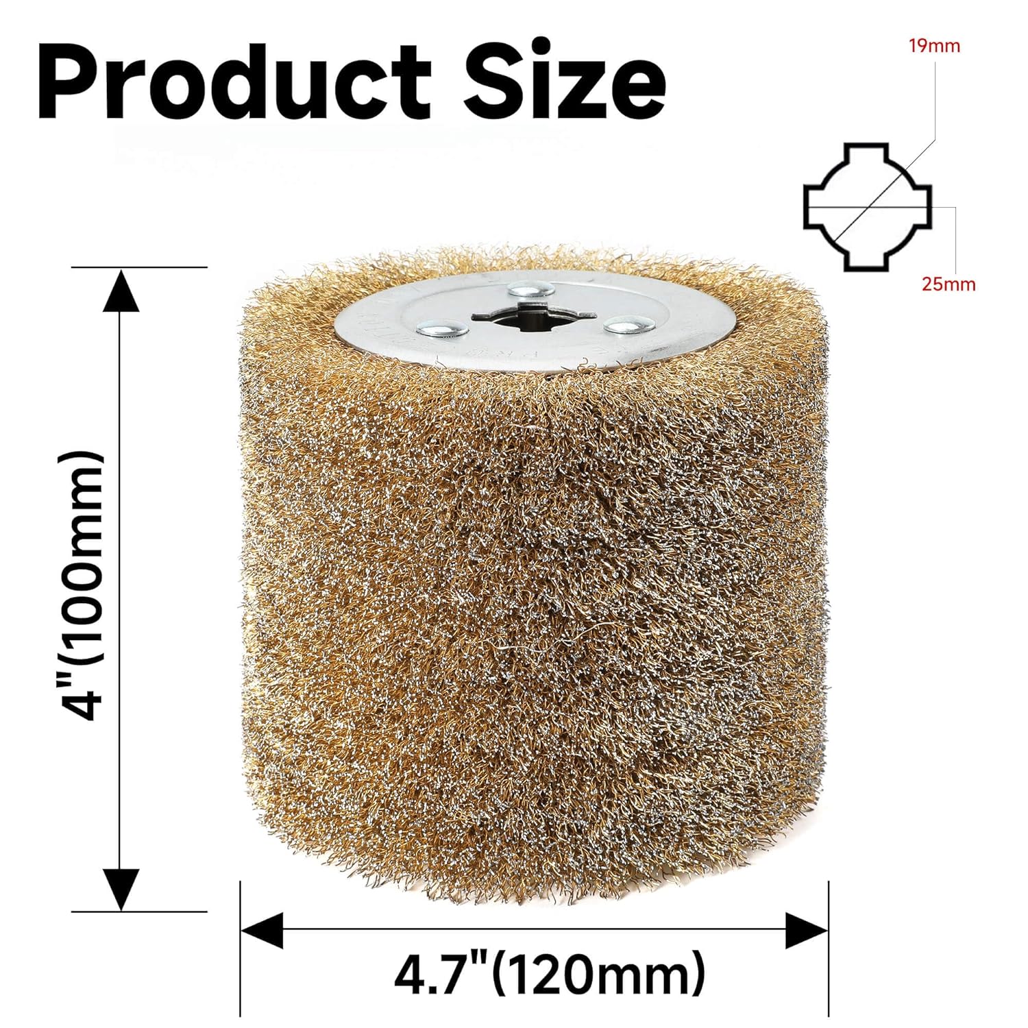 4.7" x 4" with 3/4" Quad Keyway Copper-Coated Polishing Wire Drum Heavy Rust Remover, 0.3mm Steel Wire