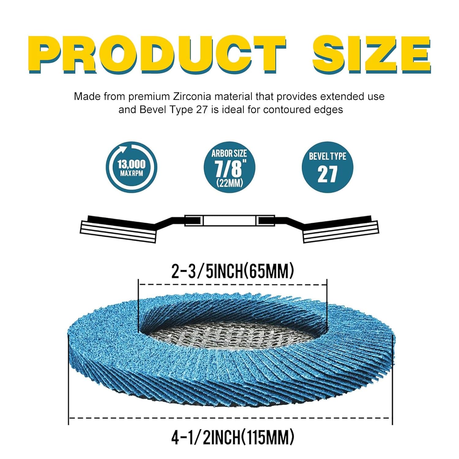 4-1/2" x 7/8" (115x22mm) T27 S90 Zirconia Flap Disc-1 Piece