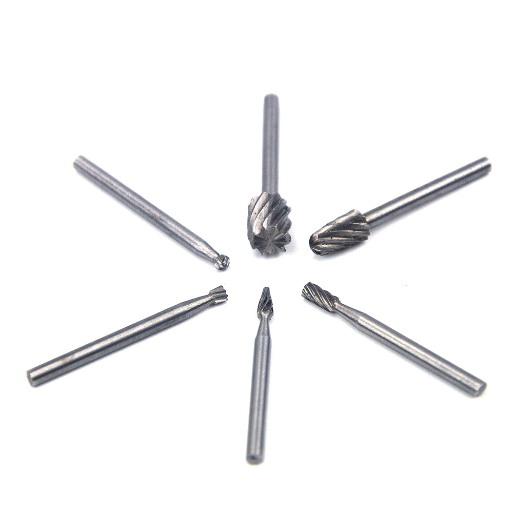 1/8" (3.175mm) Mounted Shank HSS(High Speed Steel) Woodworking Carbide Burrs Rotary File, 6pcs Set