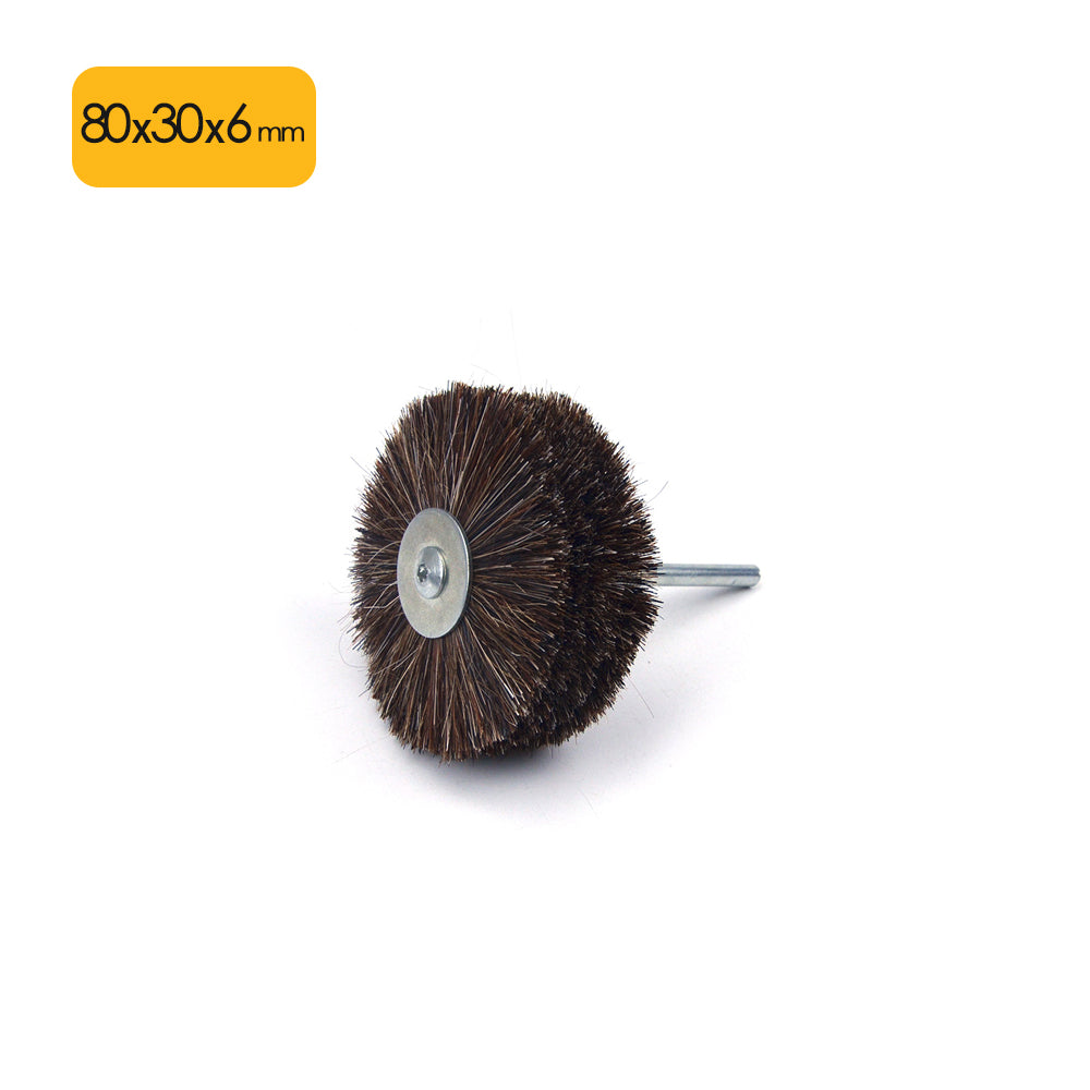 80x30mm x 6mm Mounted Shank Horse Bristle Wheel Brushes
