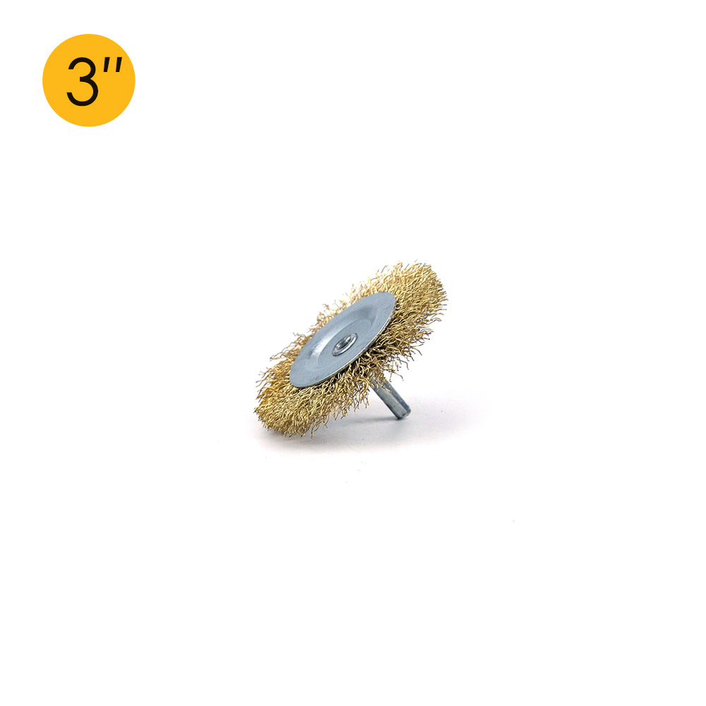 3" (75mm) x 6mm Mounted Shank 0.3mm Brass Plated Steel Wire Wheel Brushes