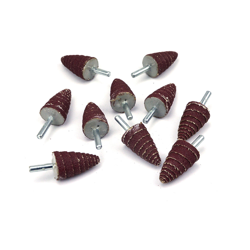 25mm x 6mm Mounted Shank 80 Grit Aluminum Oxide Taper Cone Points Spiral Sanding Rolls