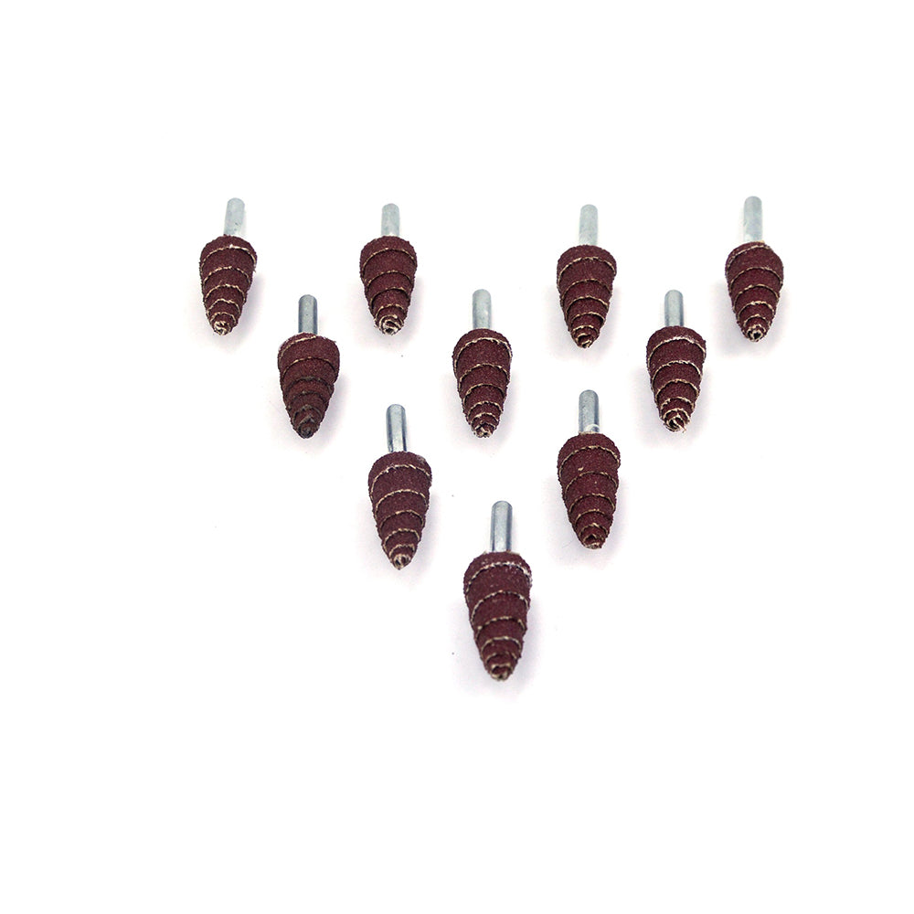 16mm x 6mm Mounted Shank 80 Grit Aluminum Oxide Taper Cone Points Spiral Sanding Rolls