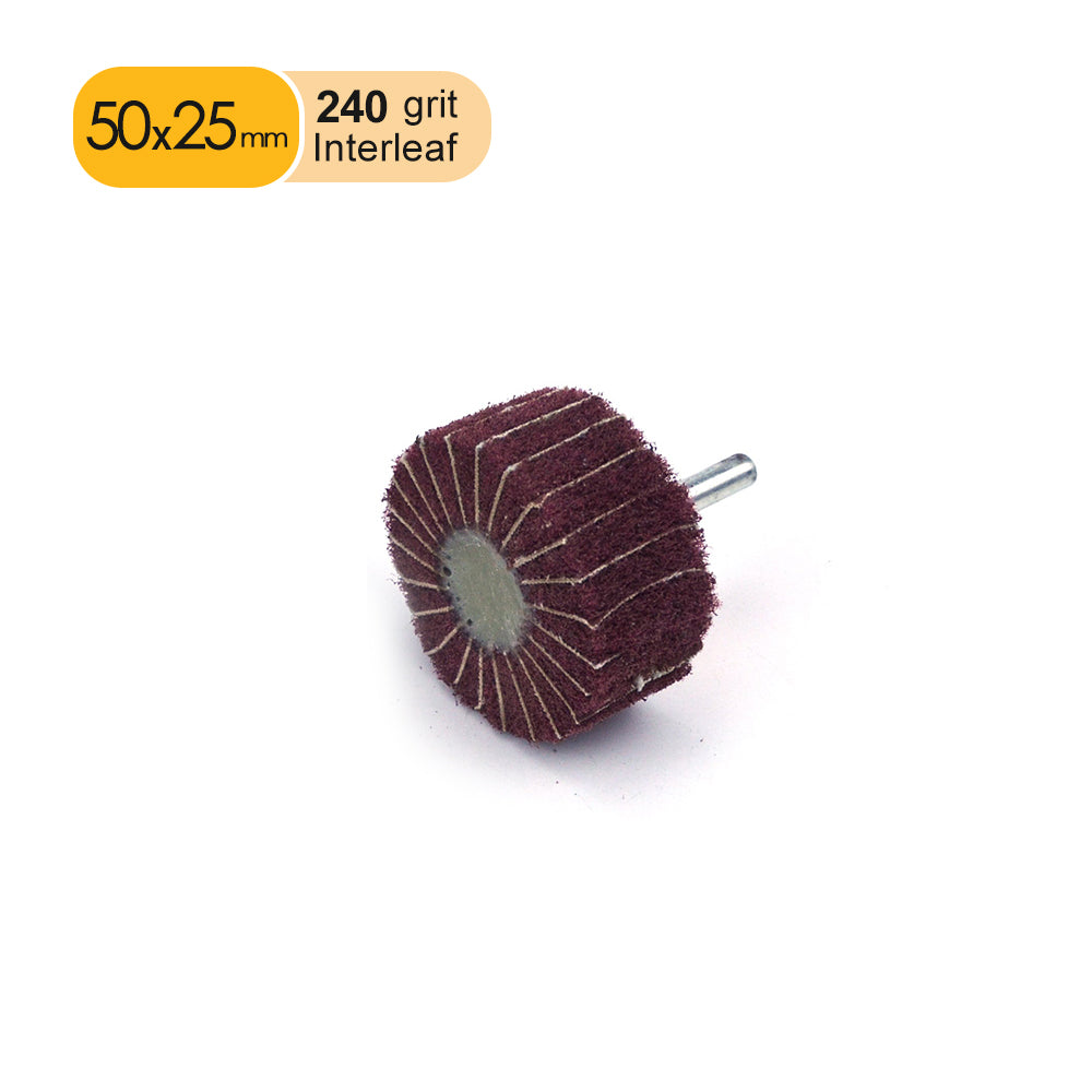 50mmx25mmx6mm Mounted Shank Cylinder Points Scouring Pad Interleaf Flap Grinding Wheels, 240 Grit