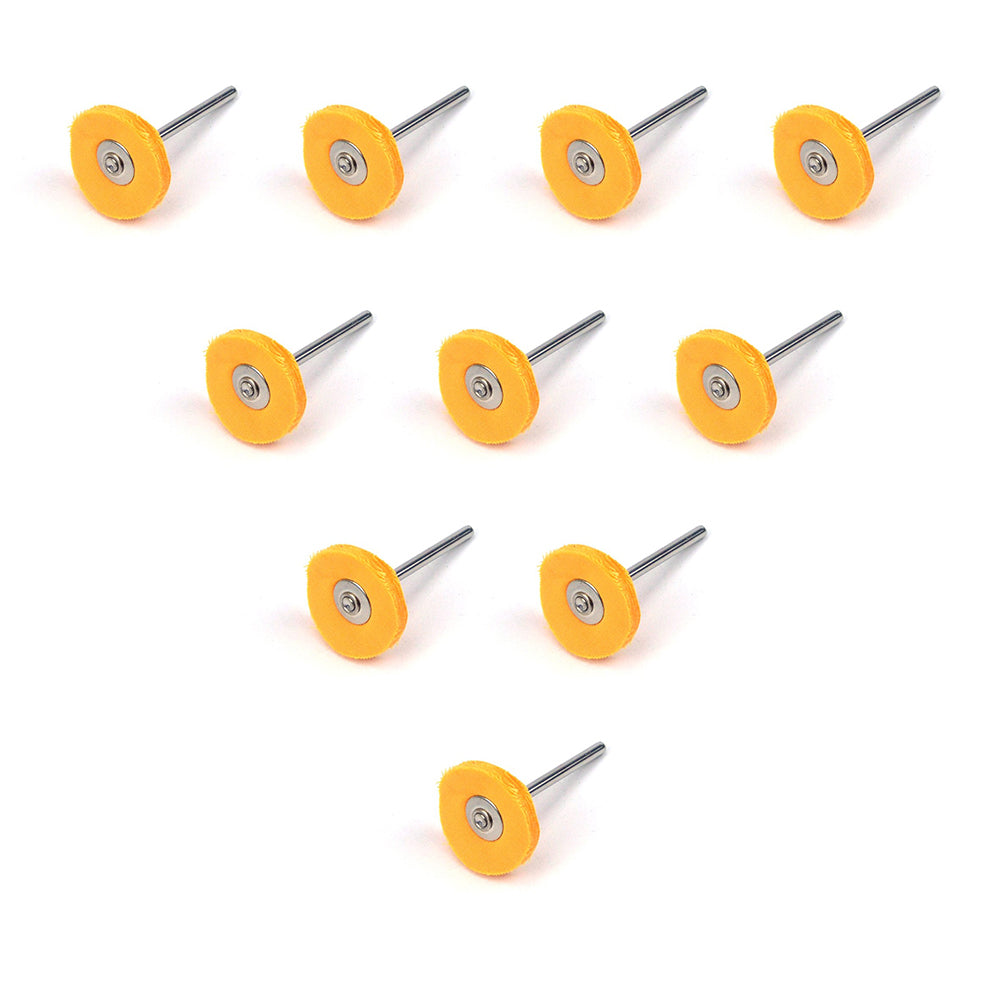 1" (25mm) x 3mm Mounted Shank Cotton Buffing Wheels, Yellow, Hard