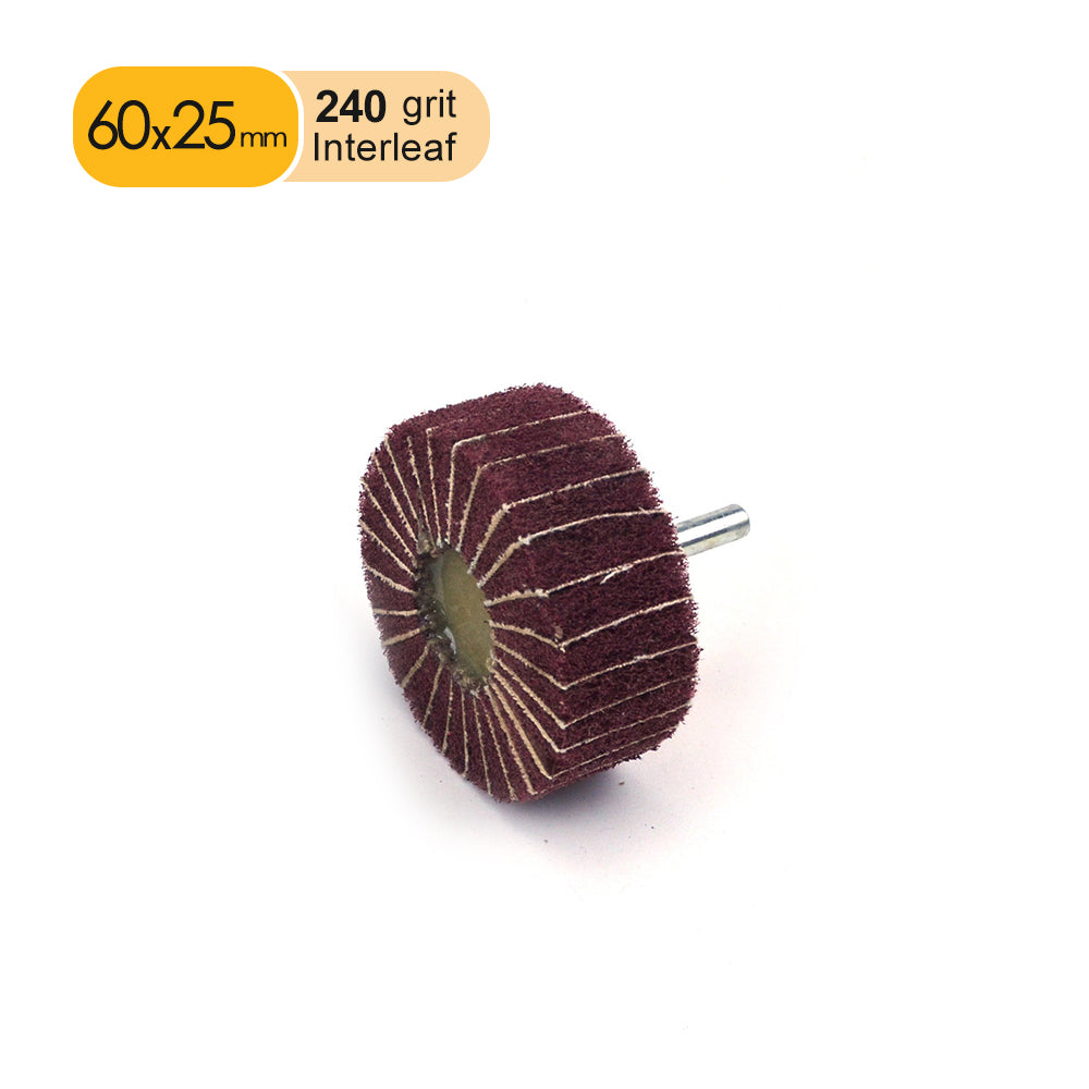 60mmx25mmx6mm Mounted Shank Cylinder Points Scouring Pad Interleaf Flap Grinding Wheels, 240 Grit