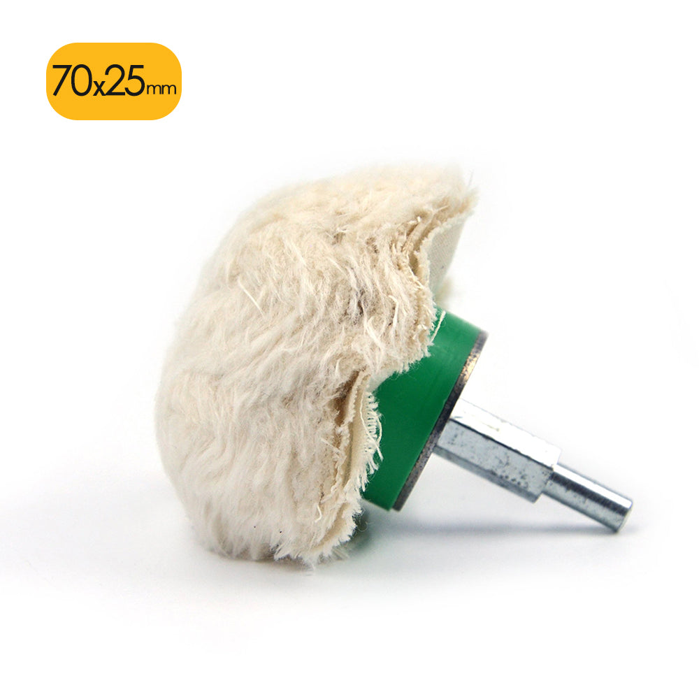 70x25mm x 6mm Shank Mounted Cotton Buffing Wheels, Mushroom-Like