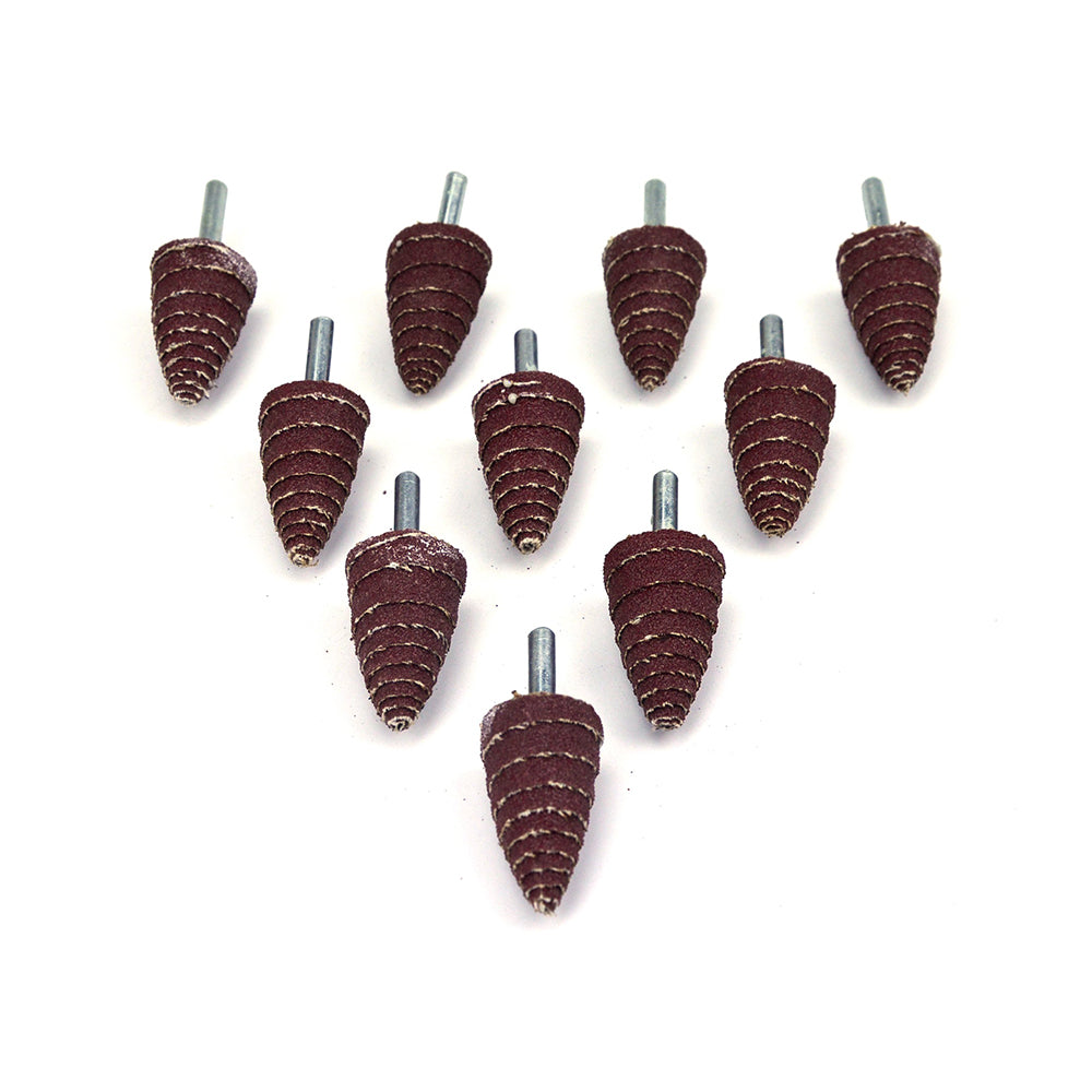 25mm x 6mm Mounted Shank 80 Grit Aluminum Oxide Taper Cone Points Spiral Sanding Rolls