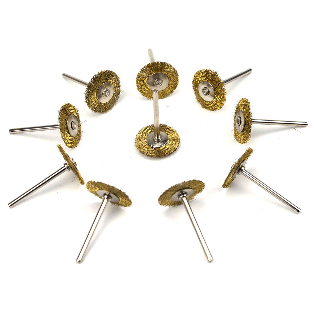 1" (25mm) x 3mm Shank Mounted Brass Wire Wheel Brushes