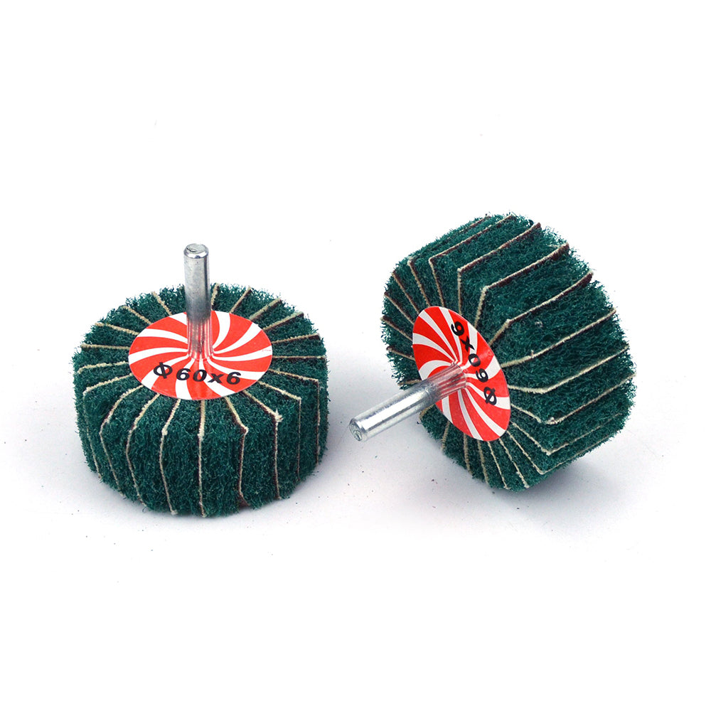 60mmx25mmx6mm Mounted Shank Cylinder Points Scouring Pad Interleaf Flap Grinding Wheels, 120 Grit