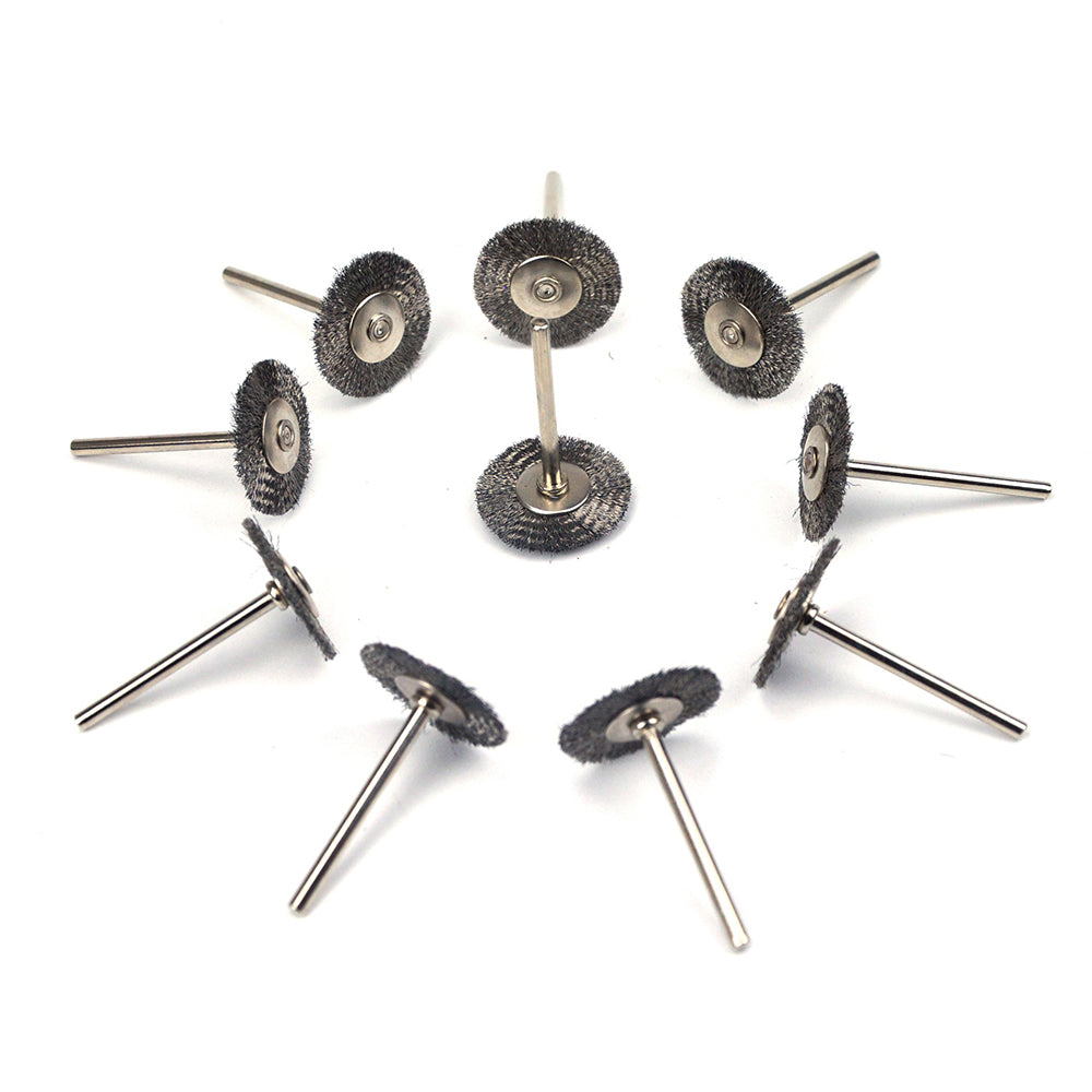 1" (25mm) x 3mm Shank Mounted Stainless Steel Wire Wheel Brushes