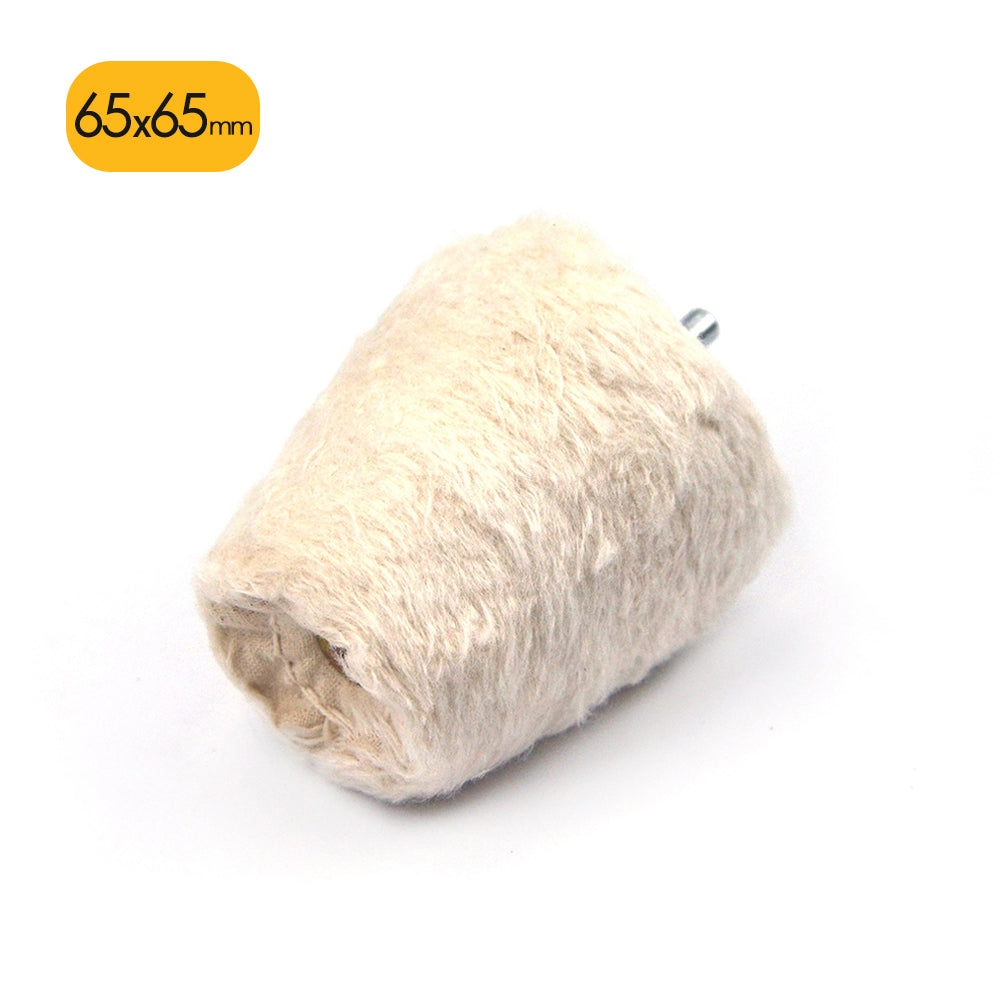65x65mm x 6mm Shank Mounted Cotton Buffing Wheels, Conical
