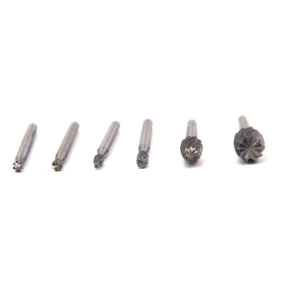 1/8" (3.175mm) Mounted Shank HSS(High Speed Steel) Woodworking Carbide Burrs Rotary File, 6pcs Set
