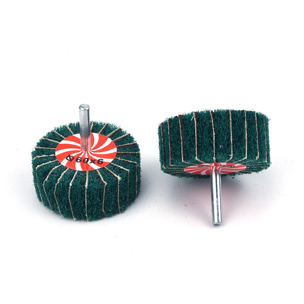 60mmx25mmx6mm Mounted Shank Cylinder Points Scouring Pad Interleaf Flap Grinding Wheels, 120 Grit