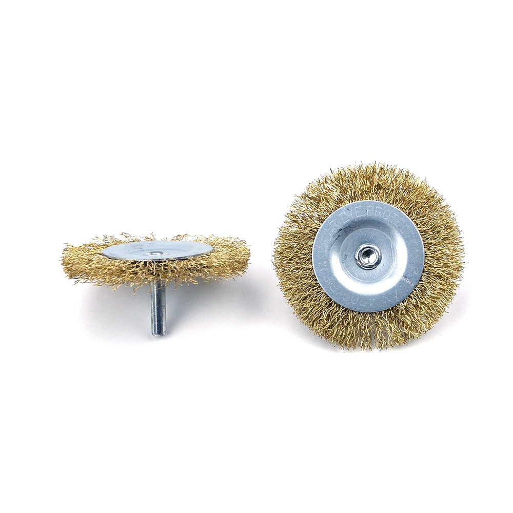 3" (75mm) x 6mm Mounted Shank 0.3mm Brass Plated Steel Wire Wheel Brushes