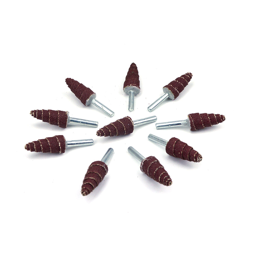 16mm x 6mm Mounted Shank 80 Grit Aluminum Oxide Taper Cone Points Spiral Sanding Rolls