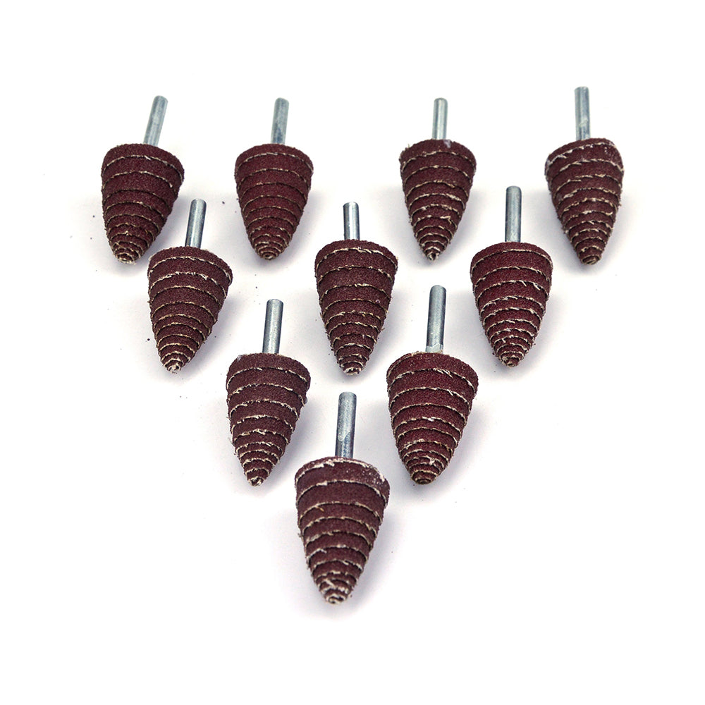 30mm x 6mm Mounted Shank 80 Grit Aluminum Oxide Taper Cone Points Spiral Sanding Rolls