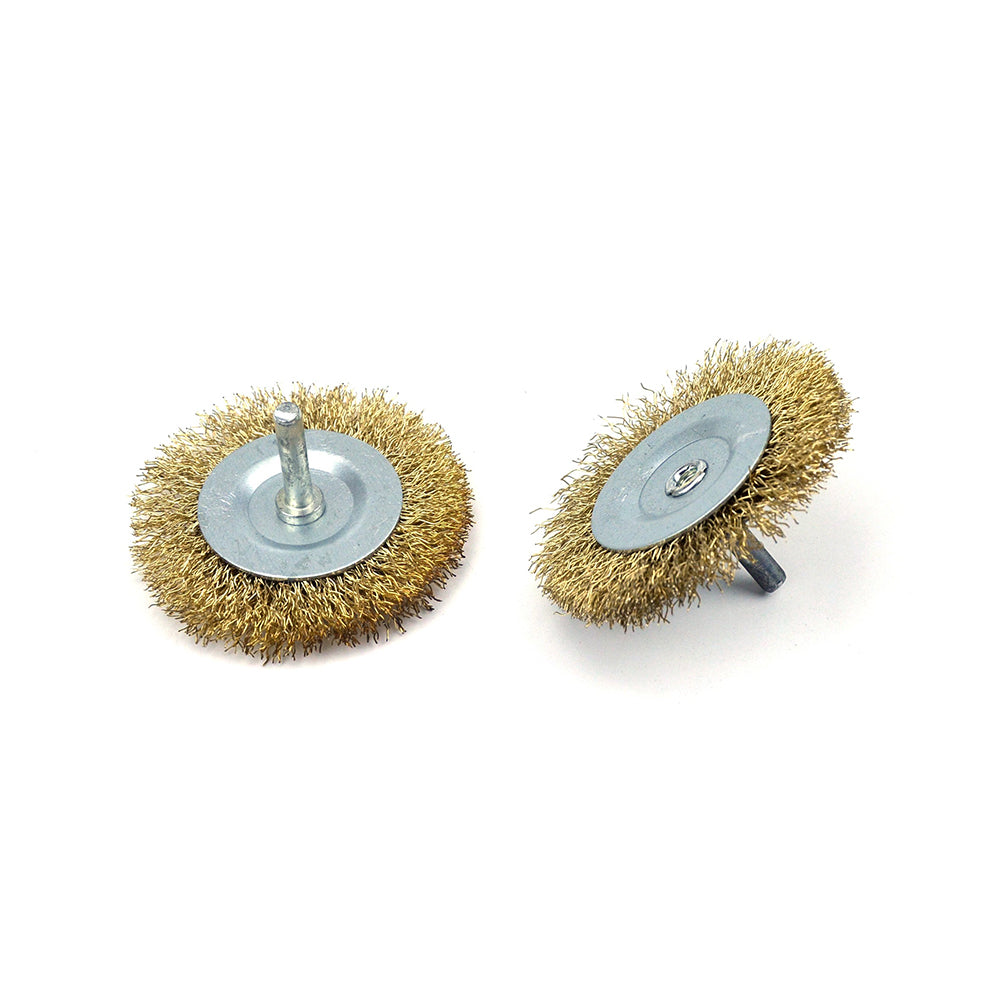 3" (75mm) x 6mm Mounted Shank 0.3mm Brass Plated Steel Wire Wheel Brushes