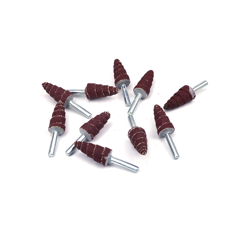 16mm x 6mm Mounted Shank 80 Grit Aluminum Oxide Taper Cone Points Spiral Sanding Rolls