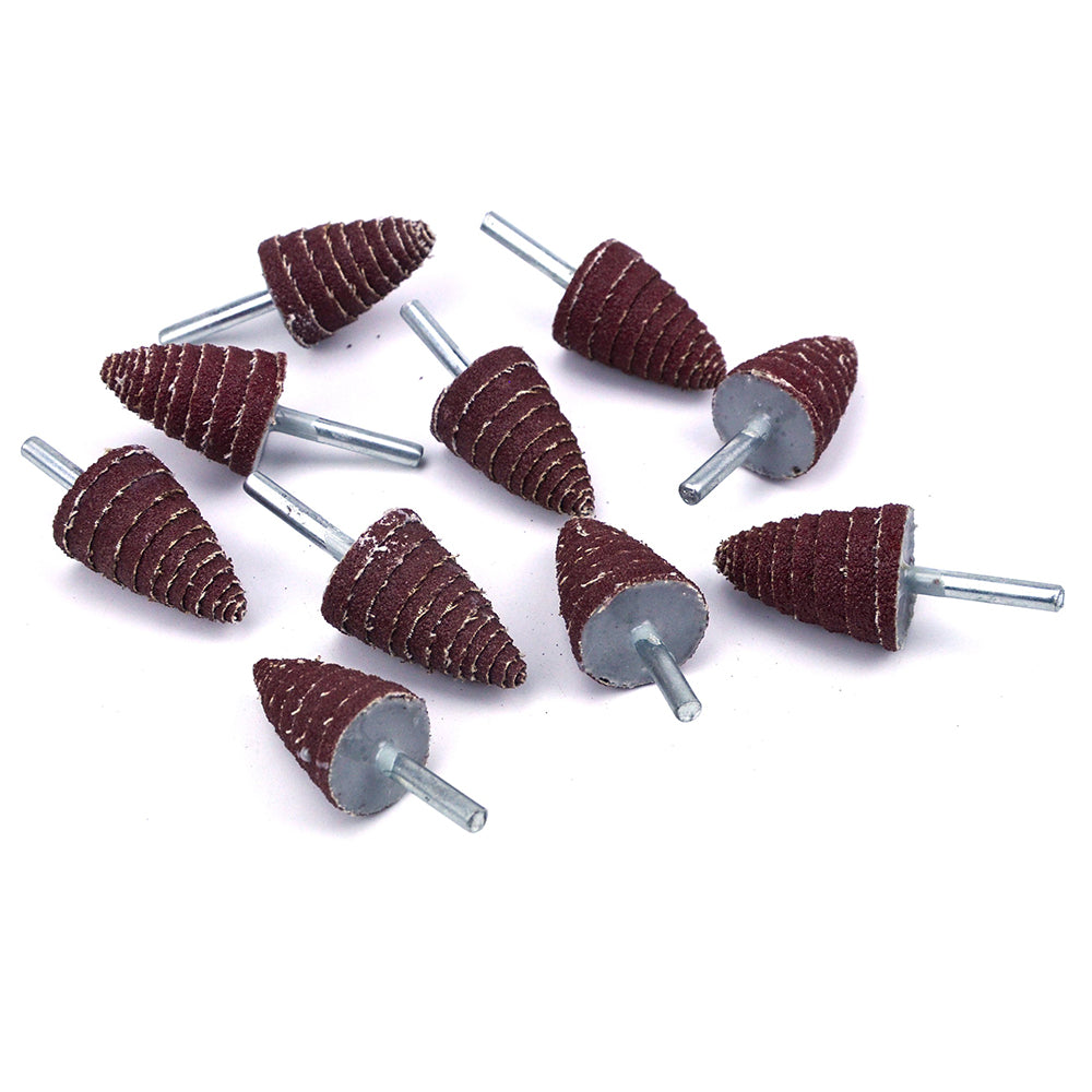 30mm x 6mm Mounted Shank 80 Grit Aluminum Oxide Taper Cone Points Spiral Sanding Rolls