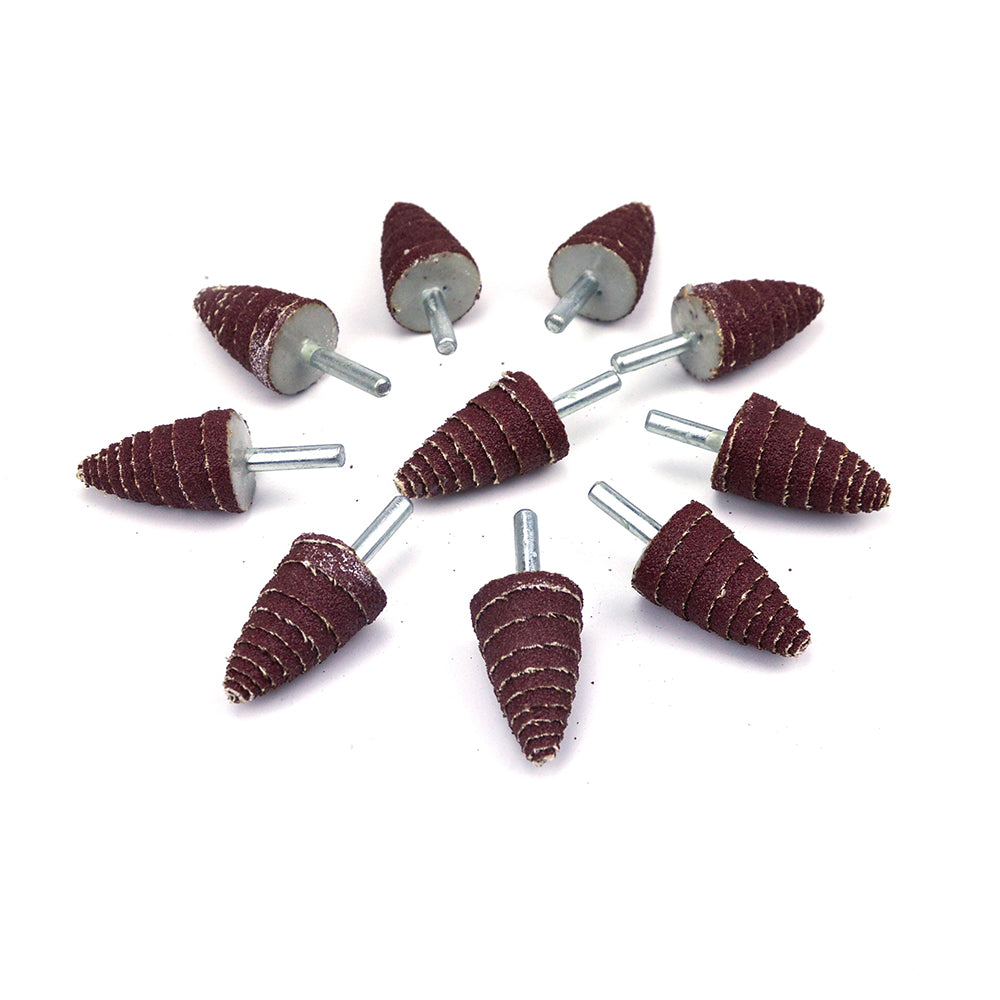 25mm x 6mm Mounted Shank 80 Grit Aluminum Oxide Taper Cone Points Spiral Sanding Rolls