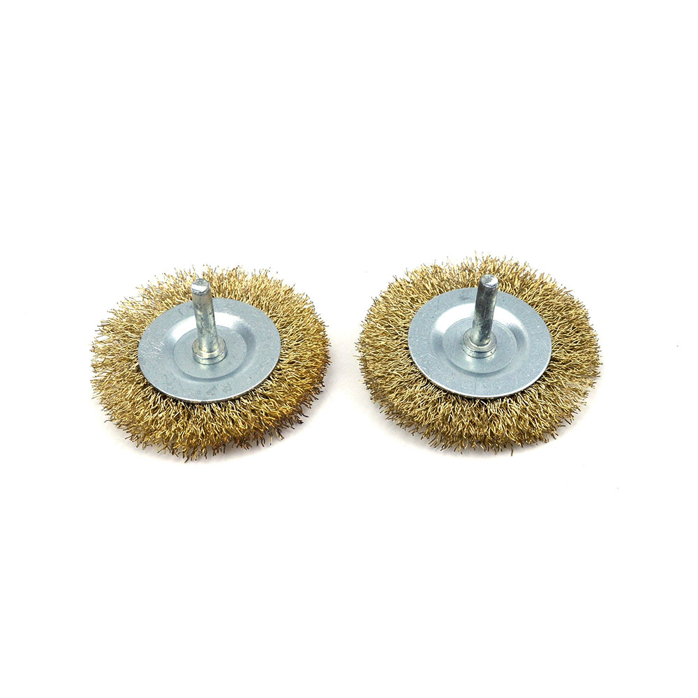 3" (75mm) x 6mm Mounted Shank 0.3mm Brass Plated Steel Wire Wheel Brushes