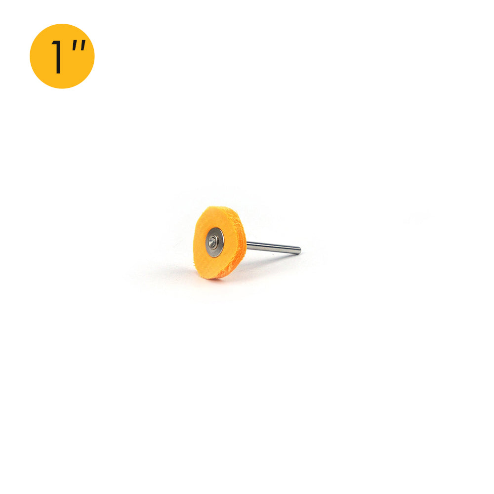 1" (25mm) x 3mm Mounted Shank Cotton Buffing Wheels, Yellow, Hard